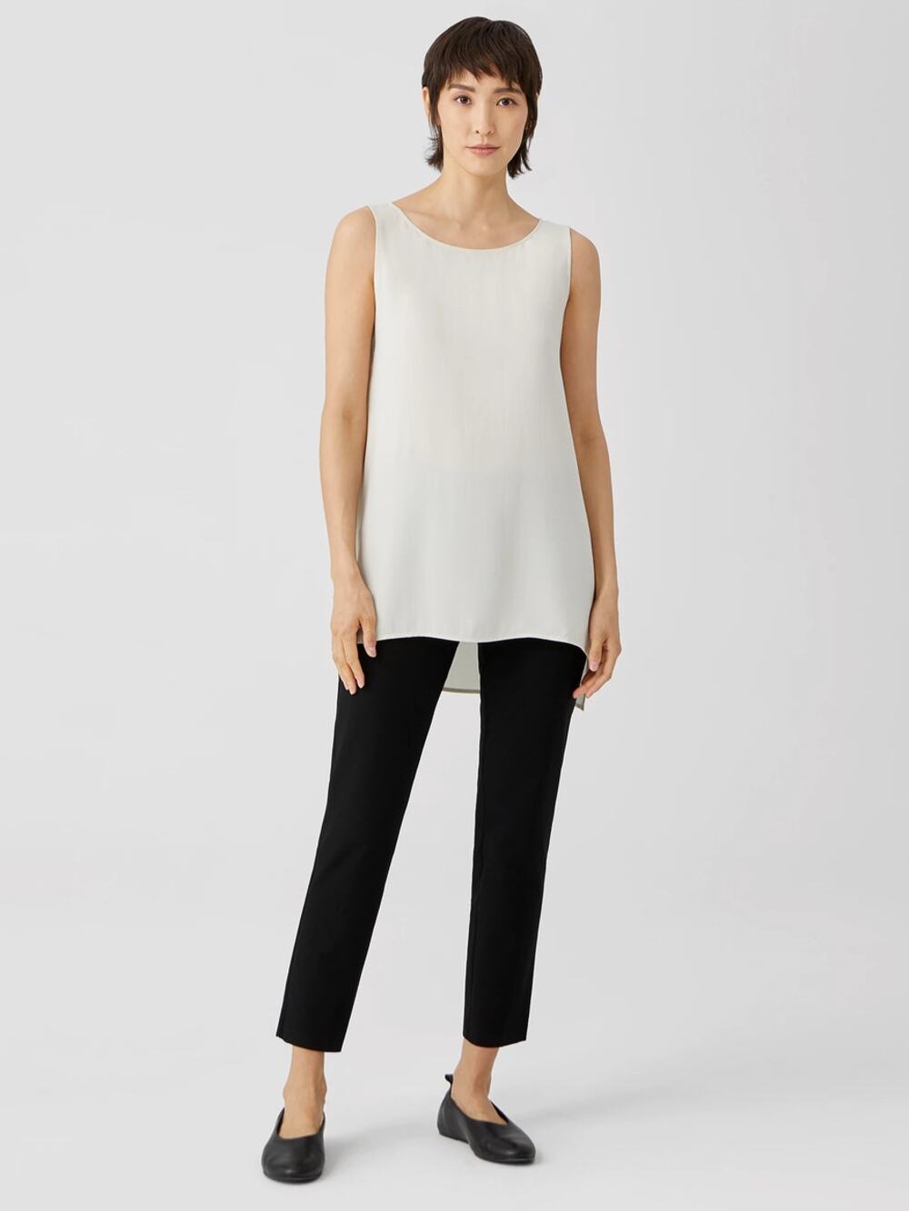 Eileen Fisher Stretch Crepe Slim Ankle Pants Black L
